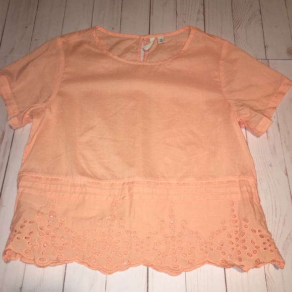 Frenchi Tops - Frenchi Coral Eyelet Crop Top
